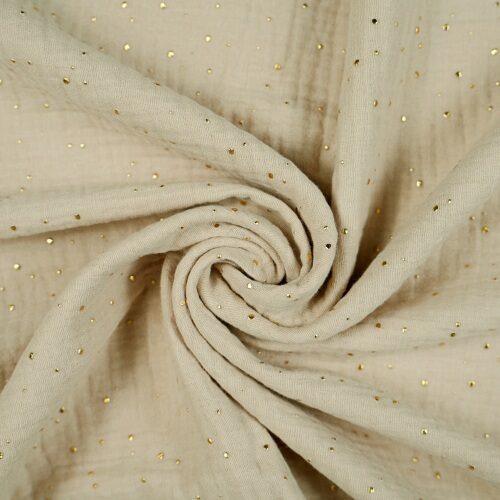 Muslīns - Zelta punktiņi uz gaiši brūna fona