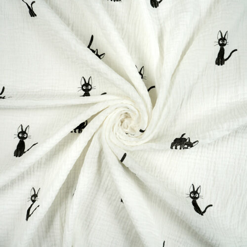Muslīns - Melni kaķi uz balta fona