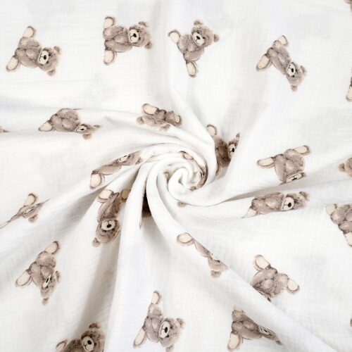 Muslīns - Bēši lācīši uz balta fona