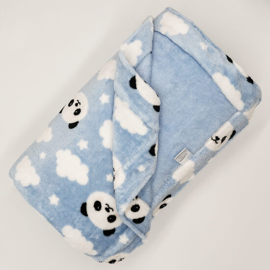 Flīsa pleds - Pandas uz zila fona