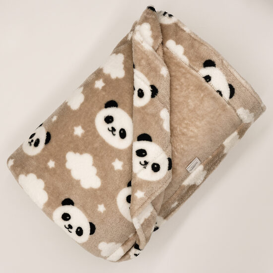 Flīsa pleds - Pandas uz brūna fona