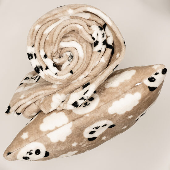 Fleece blanket and pillow set - Pandas on a brown background
