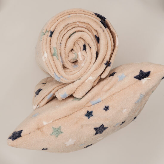 Fleece blanket and pillow set - Stars on a pink background