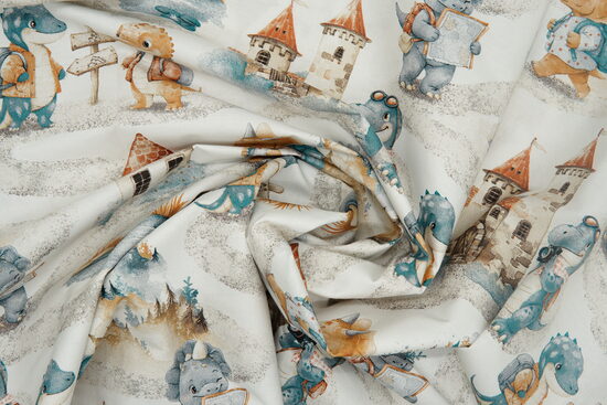 Kokvilna - Dinozauri ceļojumā uz balta fona