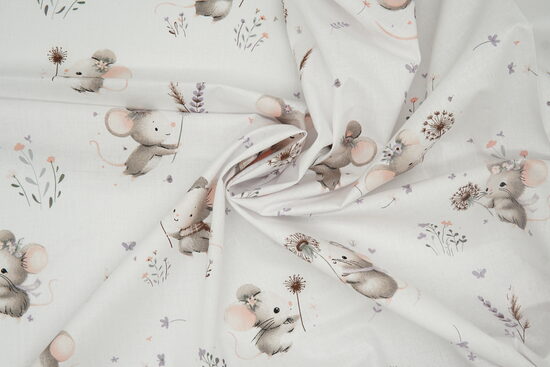 Kokvilna - Pele ar pieneni uz balta fona