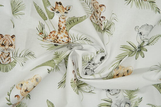 Kokvilna - Safari zvēri uz balta fona