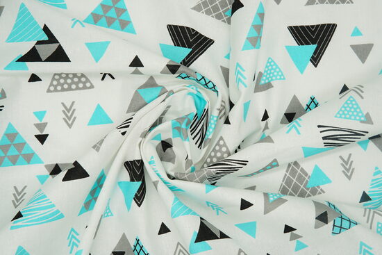 Kokvilna - Trijstūri ar bultām (tirkīza, pelēki) uz balta fona