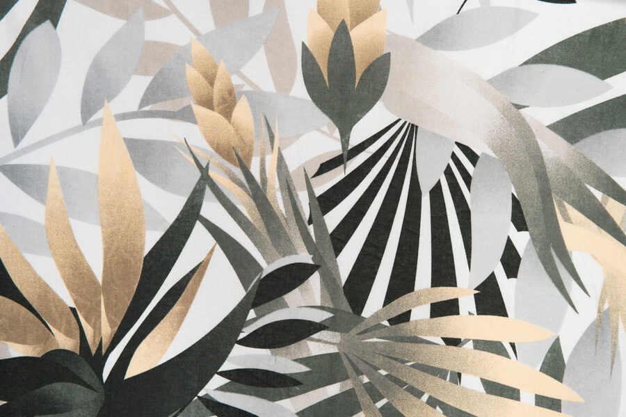 Cotton - Palm leaves (beige, gray on a white background)