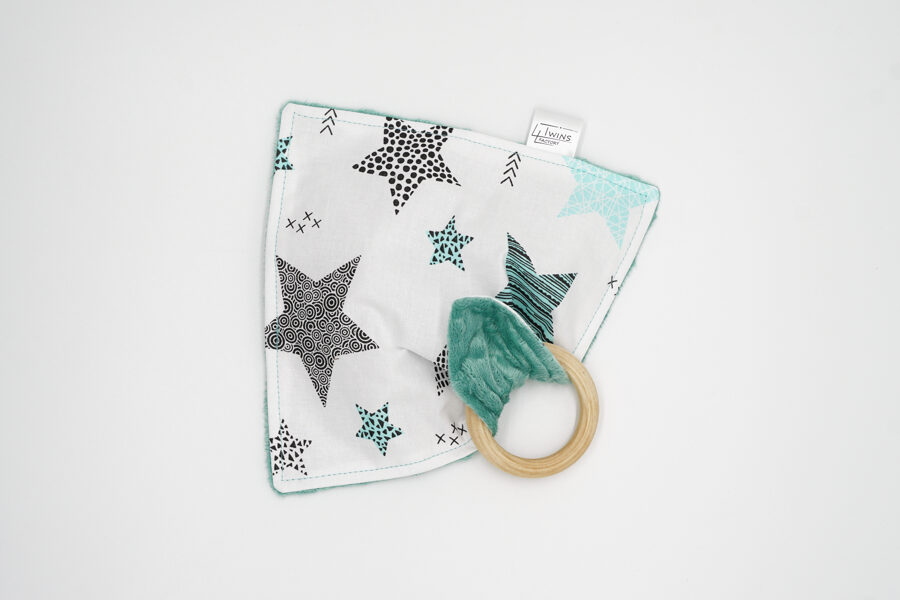 Square with teether - Stars in peppermint color