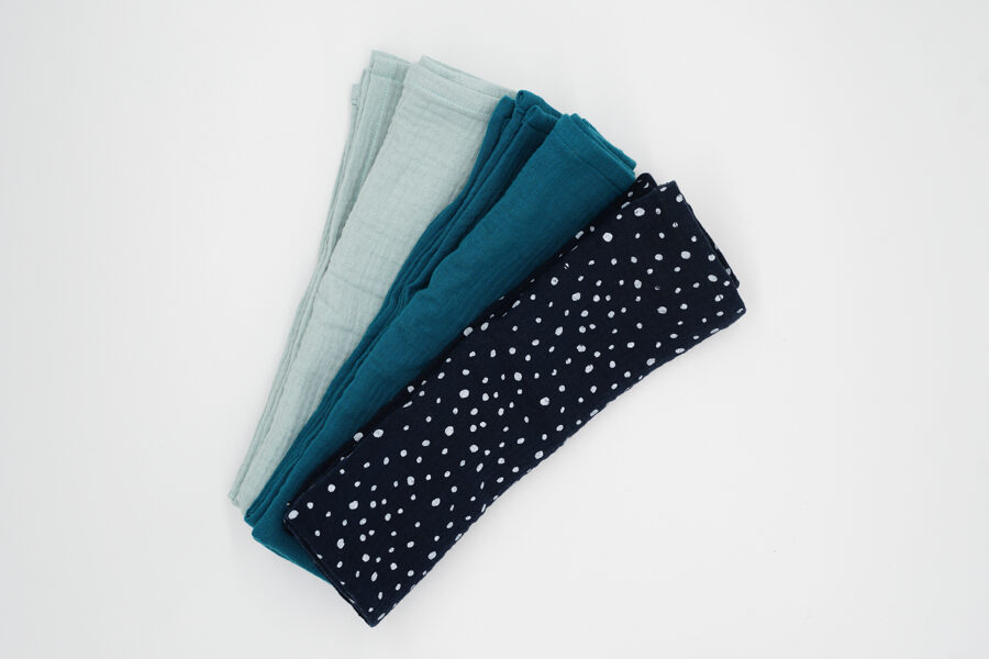 Muslin pads kit - Mint, Petrol, Navy with white dots