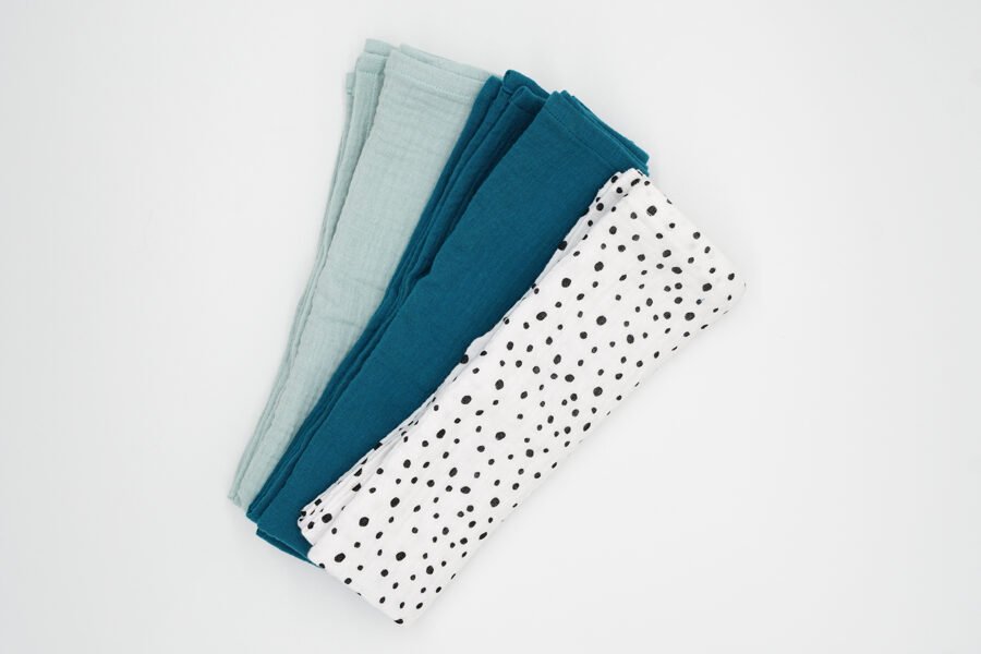 Muslin pads kit - Mint, Petrol, White with black dots