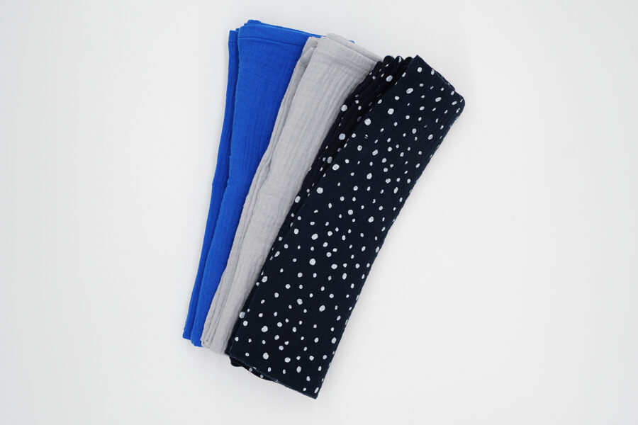 Muslin pads kit - Cobalt, Light Grey, Navy with white dots