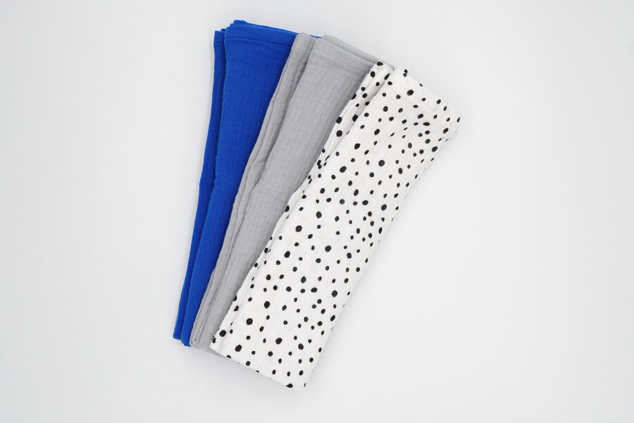 Muslin pads kit - Cobalt, Light Grey, White with black dots