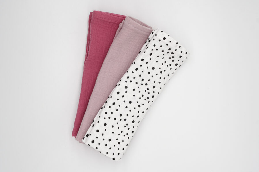 Muslin pads kit - Dark Pink, Old Pink, White with black dots