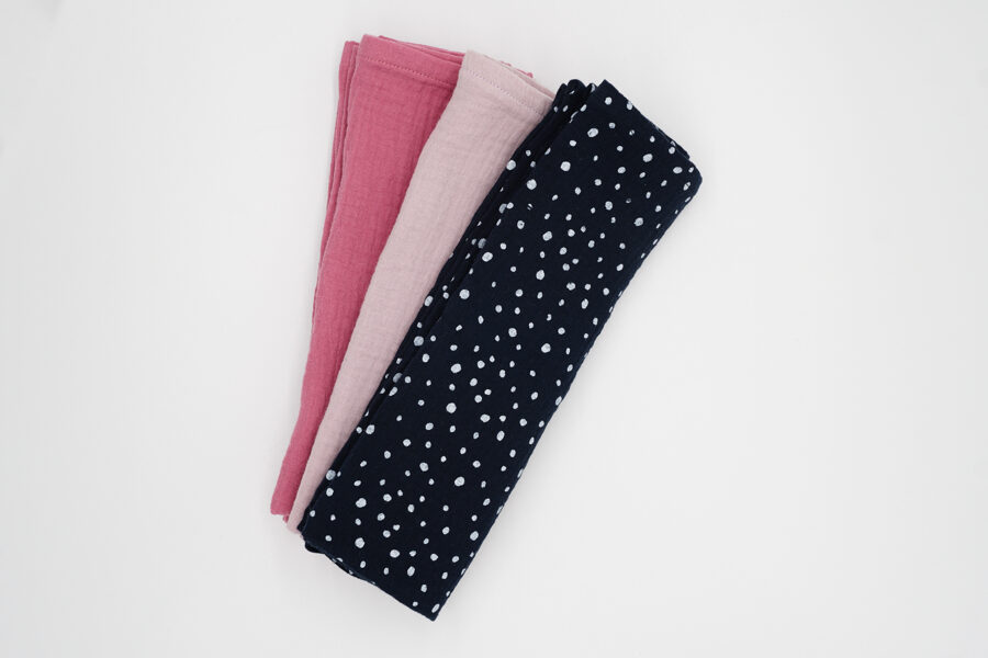 Muslin pads kit - Dark Pink, Old Pink, Navy with white dots