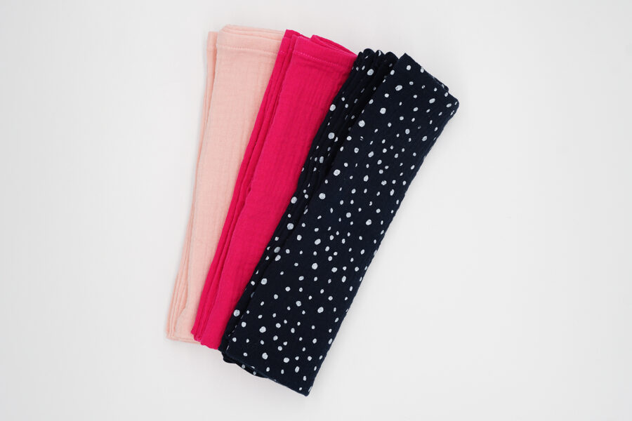 Muslin pads kit - Salmon, Fuchsia, Navy with white dots