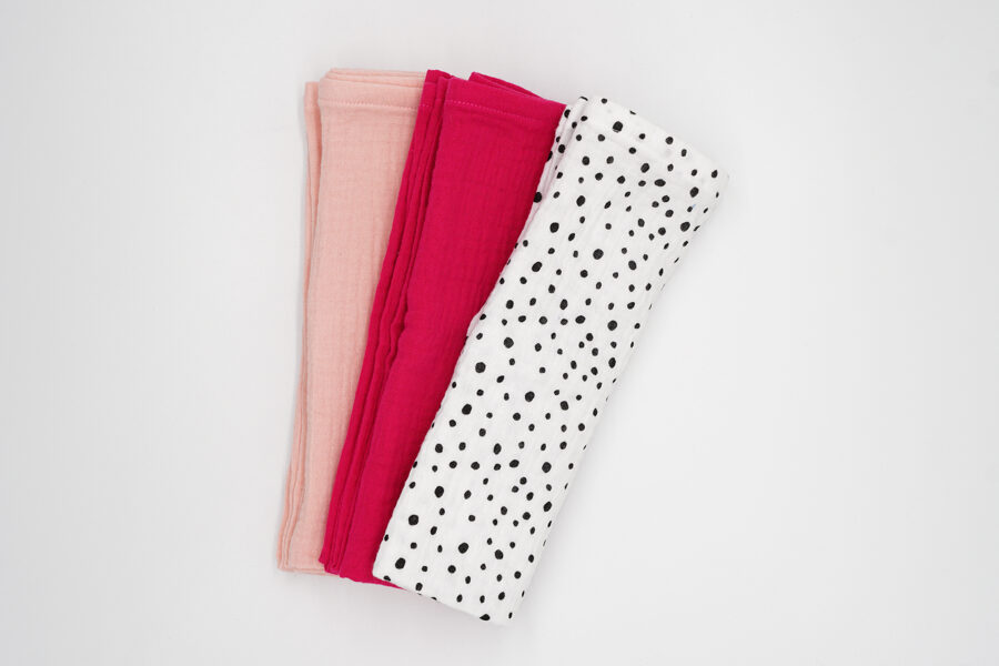 Muslin pads kit - Salmon, Fuchsia, White with black dots