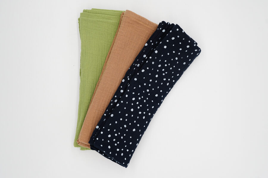 Muslin pads kit - Olive, Camel, Navy with white dots