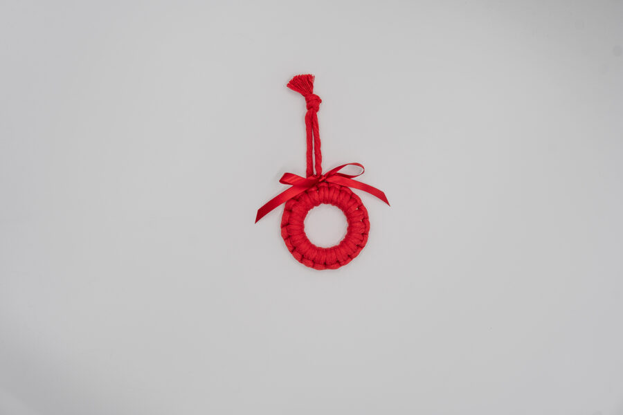 Macrame ornament - Ring of Red color